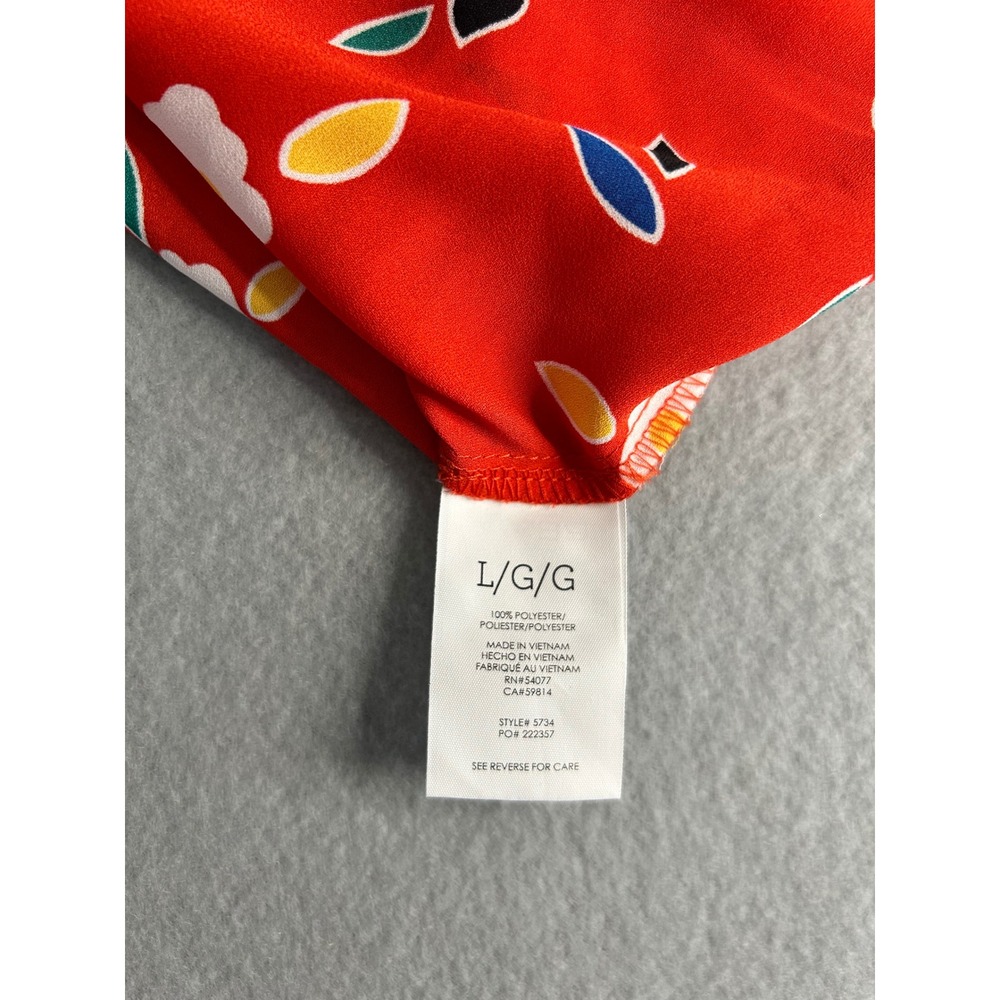Cabi 5734 The Catch Top Red Large Floral Tie Neck Sleeveless Blouse Summer - Picture 4 of 6